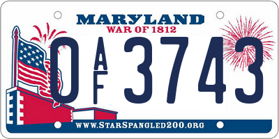 MD license plate 0AF3743
