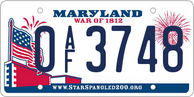 MD license plate 0AF3748