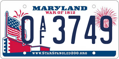 MD license plate 0AF3749