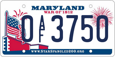 MD license plate 0AF3750