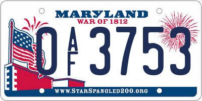 MD license plate 0AF3753