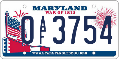 MD license plate 0AF3754