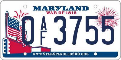 MD license plate 0AF3755
