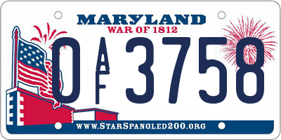 MD license plate 0AF3758