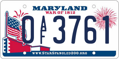 MD license plate 0AF3761