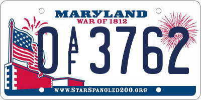 MD license plate 0AF3762