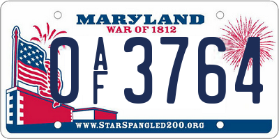 MD license plate 0AF3764