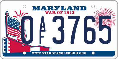 MD license plate 0AF3765
