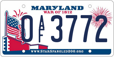 MD license plate 0AF3772