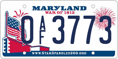 MD license plate 0AF3773