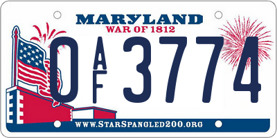 MD license plate 0AF3774