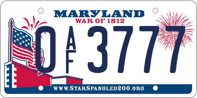 MD license plate 0AF3777