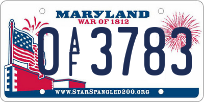 MD license plate 0AF3783