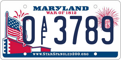 MD license plate 0AF3789