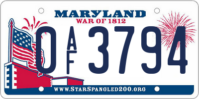 MD license plate 0AF3794