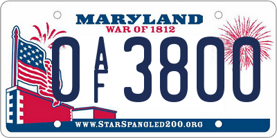 MD license plate 0AF3800