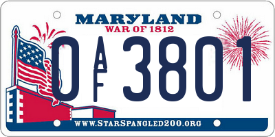 MD license plate 0AF3801