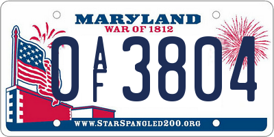 MD license plate 0AF3804