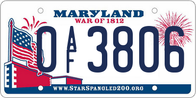 MD license plate 0AF3806