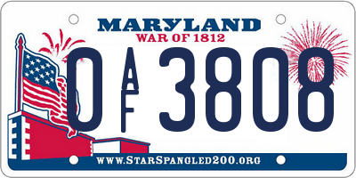 MD license plate 0AF3808