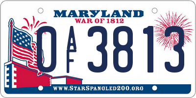 MD license plate 0AF3813