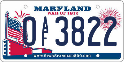 MD license plate 0AF3822