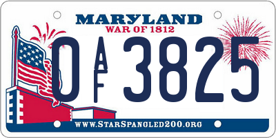 MD license plate 0AF3825