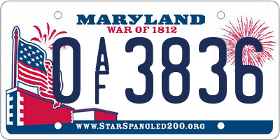 MD license plate 0AF3836