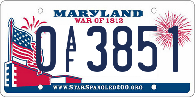 MD license plate 0AF3851