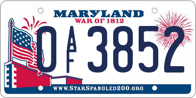 MD license plate 0AF3852