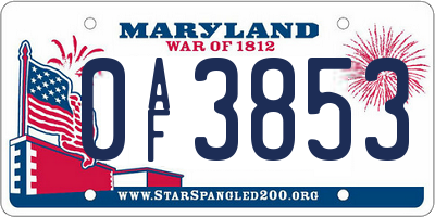 MD license plate 0AF3853