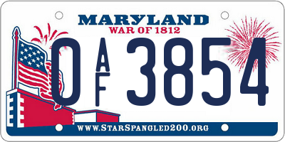 MD license plate 0AF3854