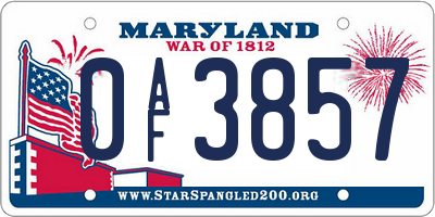 MD license plate 0AF3857