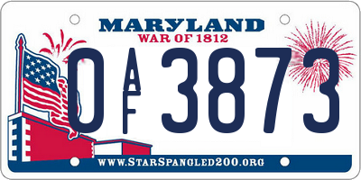 MD license plate 0AF3873