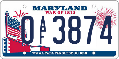MD license plate 0AF3874