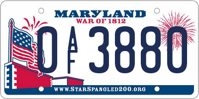MD license plate 0AF3880