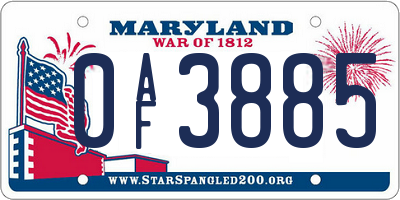 MD license plate 0AF3885