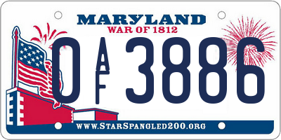 MD license plate 0AF3886