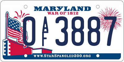 MD license plate 0AF3887