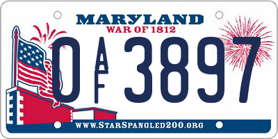 MD license plate 0AF3897