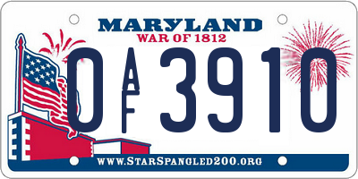 MD license plate 0AF3910