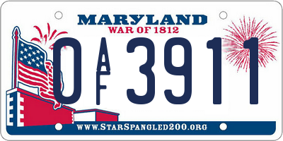 MD license plate 0AF3911