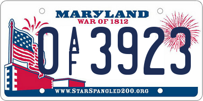 MD license plate 0AF3923