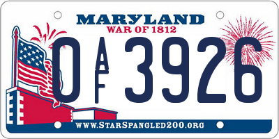 MD license plate 0AF3926