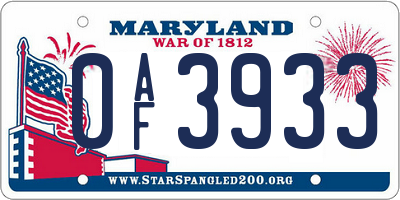 MD license plate 0AF3933