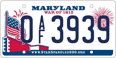 MD license plate 0AF3939