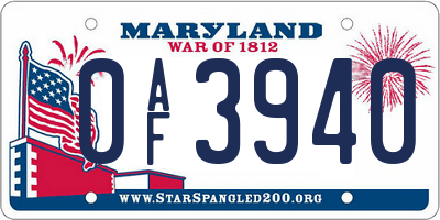 MD license plate 0AF3940