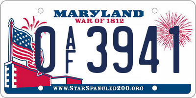 MD license plate 0AF3941