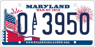 MD license plate 0AF3950