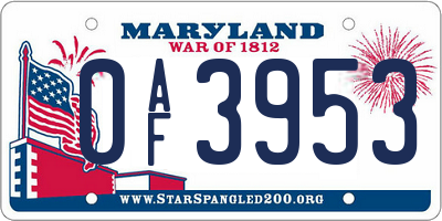 MD license plate 0AF3953